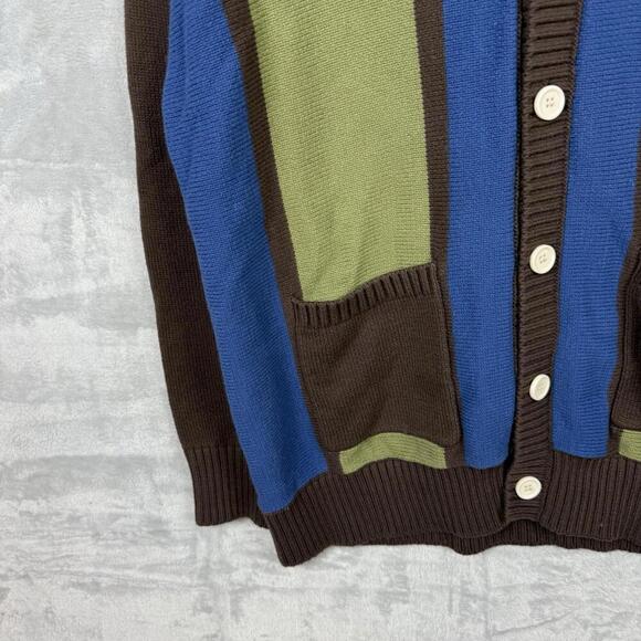SooToMe Cardigan Sweater Brown Green Blue Striped Button Front Women Size S Y2K - Picture 8 of 10